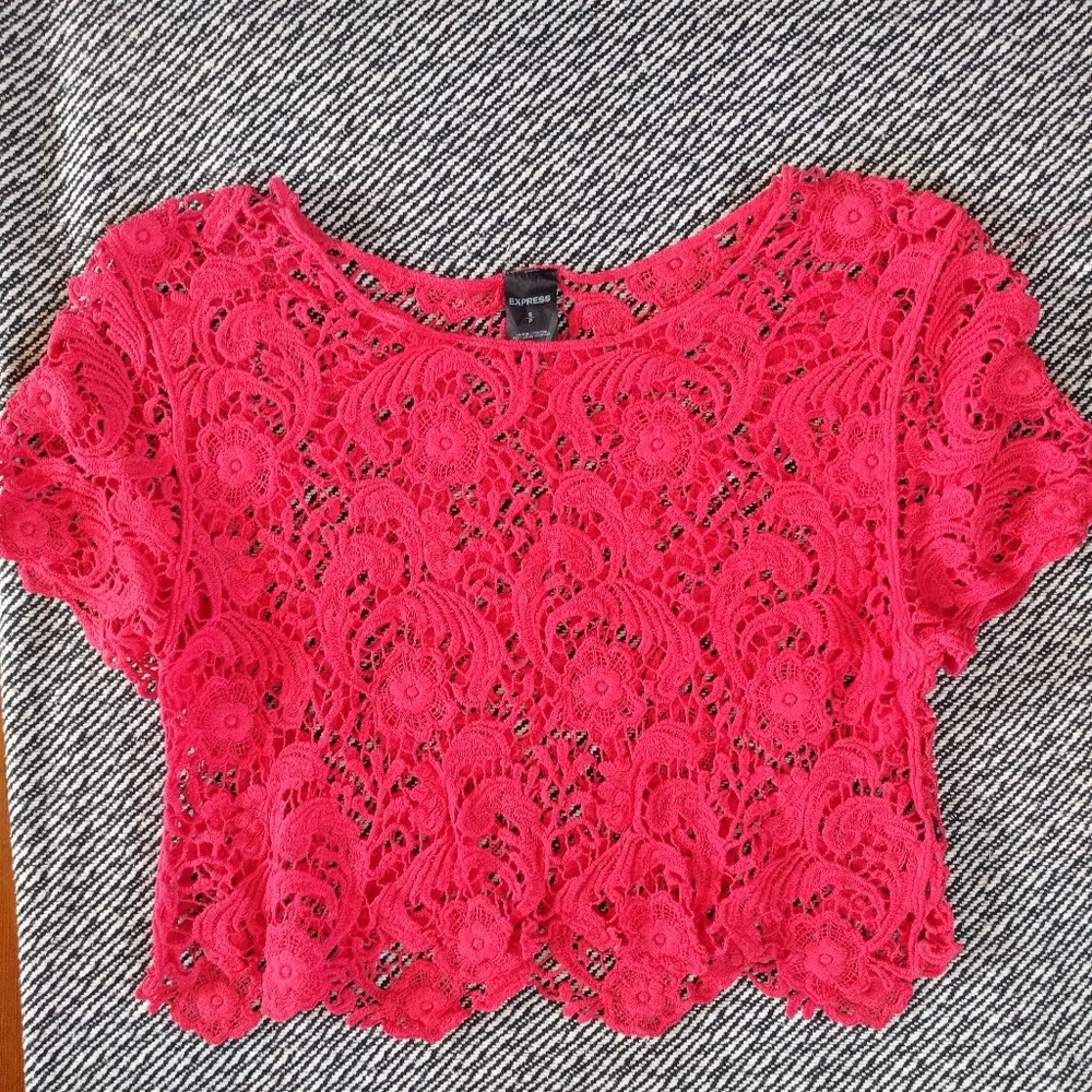 Hot Pink / Red Express Lace / Crochet Crop Top